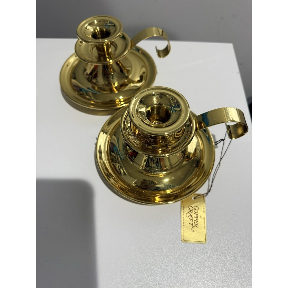 2 Copper Craft  Brass‎ Chamberstick Taper Candlestick Holder